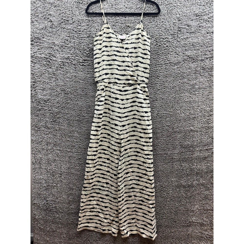 Parker Black Striped Sleeveless Silk Wide Leg Jumpsuit White‎ Womens Size S/M